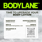 Bodylane product packaging with branding and contact information on a gray background