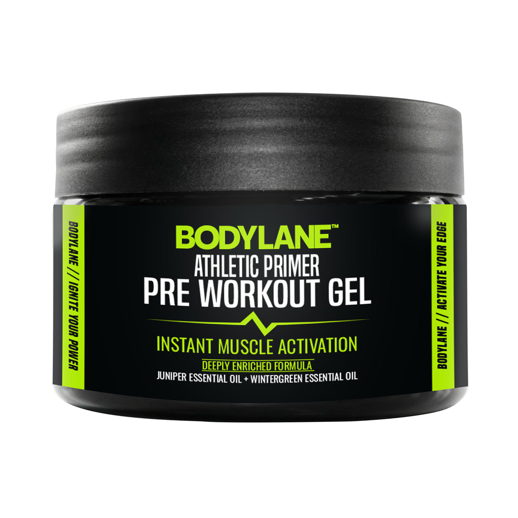 Bodylane Athletic Primer Pre Workout Gel container on a white background