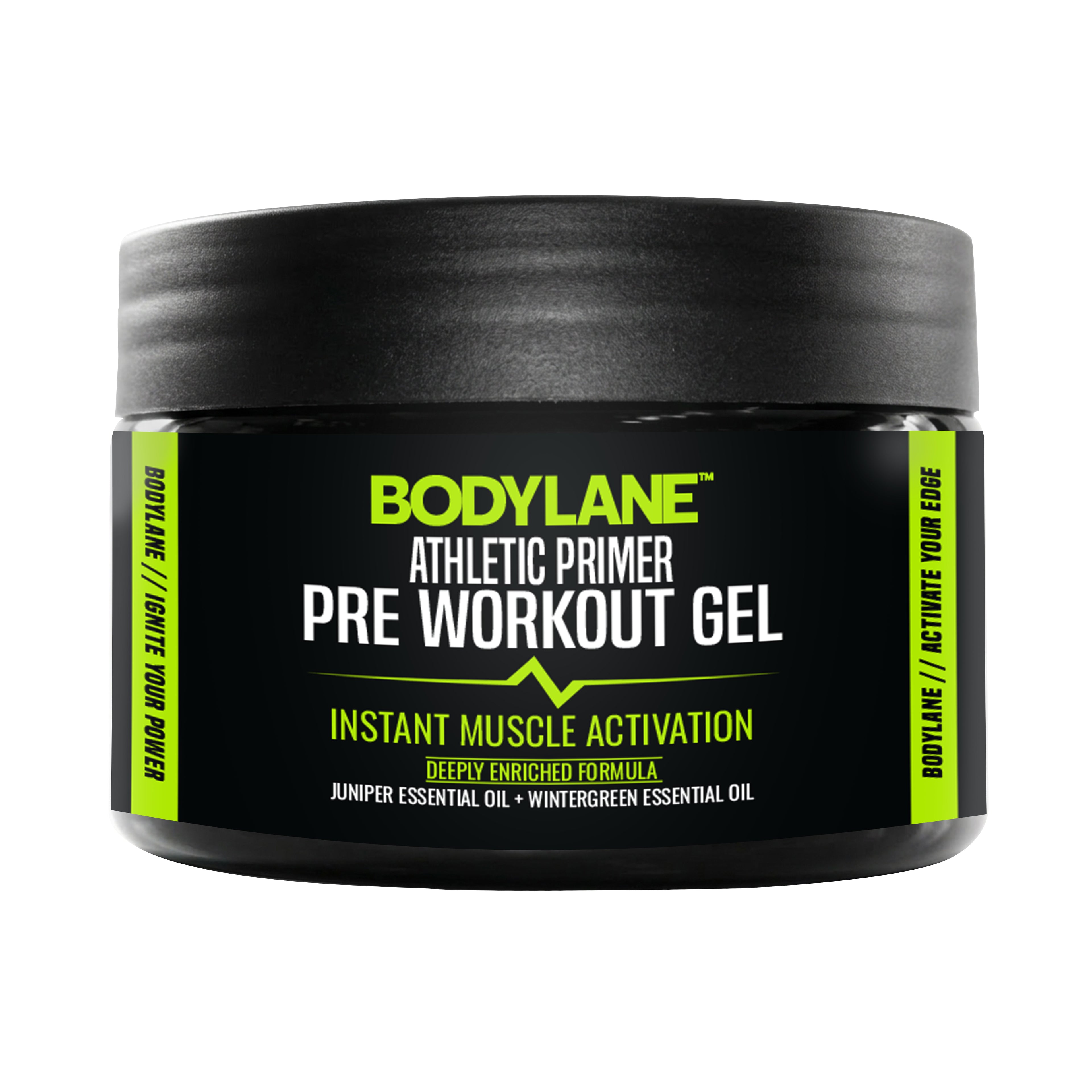 Bodylane Athletic Primer Pre Workout Gel container on a white background