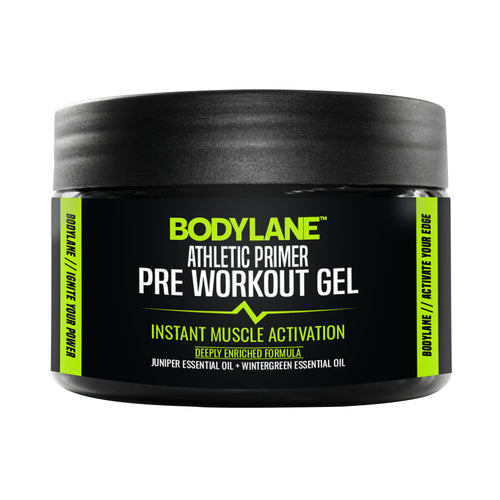 Bodylane Athletic Primer Pre Workout Gel container on a white background