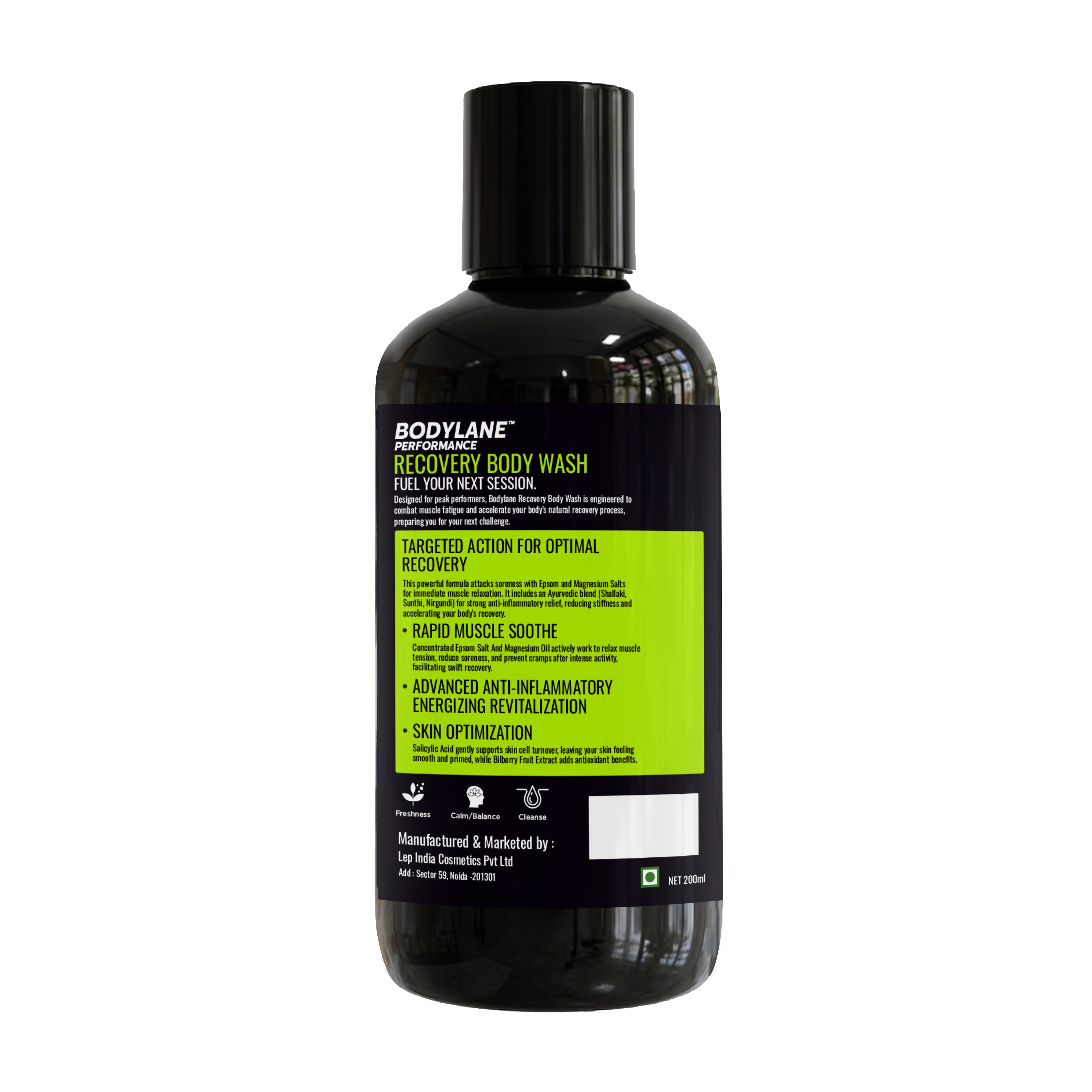 Bodylane Recovery Body Wash directions for use and deeply enriched formula details