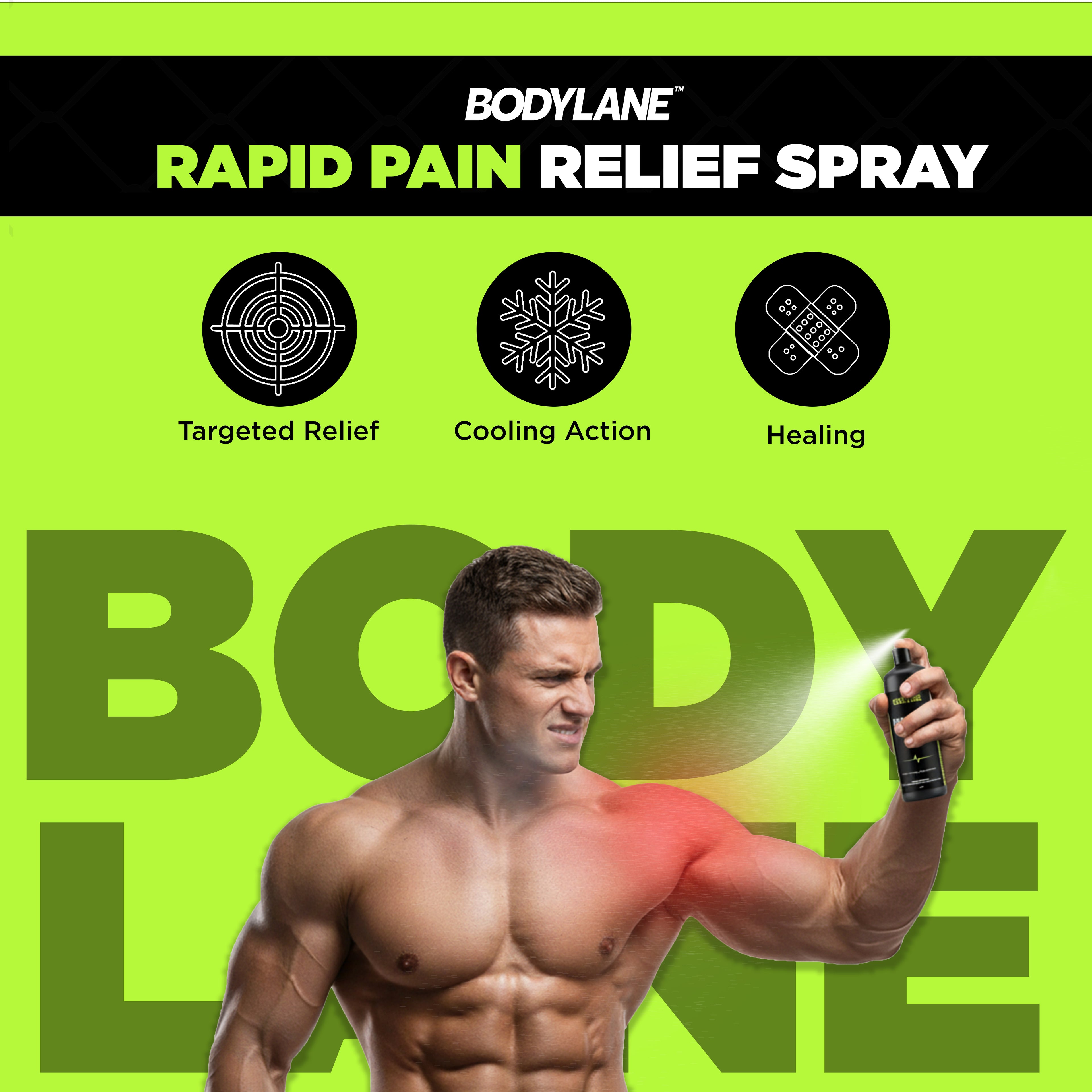 Side view of Athlete using Bodylane Pain Relief Spray for Arm Muscle and Joint Soothe