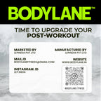 Bodylane promotional graphic with contact information on a marble background