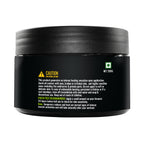 Black container with warning label on a white background