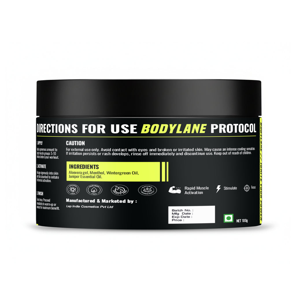 Bodylane Performance Pre-Workout Gel – Athletic Primer for Instant Muscle Activation (100g)