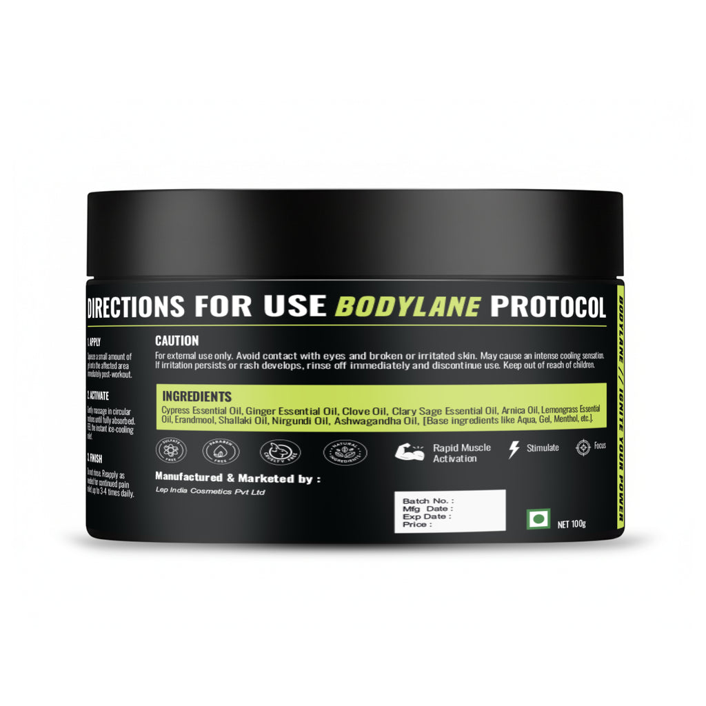 Bodylane Performance Post-Workout Cooling Gel – Targeted Muscle Relief & Rapid Icy Soothe (100g)